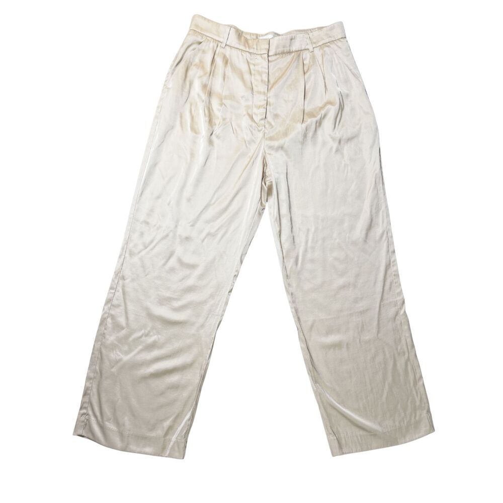 Abercrombie & Fitch Sloan Satin Tailored Wide Leg Pant Cream Size 32/14